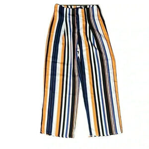 Zaful Striped Semi Sheer Multicolor Wide Leg Pants Size S
